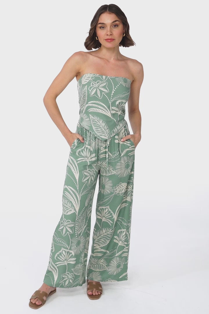 Mylee Set - Bandeaux Crop & High-Waisted Pants in Havanna Print Green