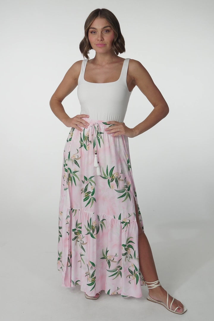 Olianna Maxi Skirt - High Waisted Skirt with Front Splits in Pink