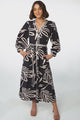 Arlette Midi Dress - Button Down Long Sleeve Dress with Matching Belt in Moore Print