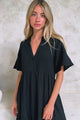 Laysa Maxi Dress - Mandarin Collar Short Sleeve Dress in Black