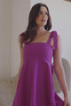 Faris Mini Dress - Tie Up Strap Cotton Sun Dress in Purple