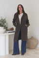 Griffin Cardigan - Collared Button Closure Coatigan with Pockets in Chocolate