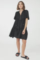 Lilou Mini Dress - Smock Mini Dress with V Neckline in Black