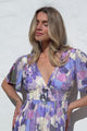 Glades Maxi Dress - V Neck Shirred Waist A Line Dress in Kamara Print Lilac