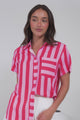 Wynn Shirt - Collared Button Down with Pocket in Gaubi Print Pink