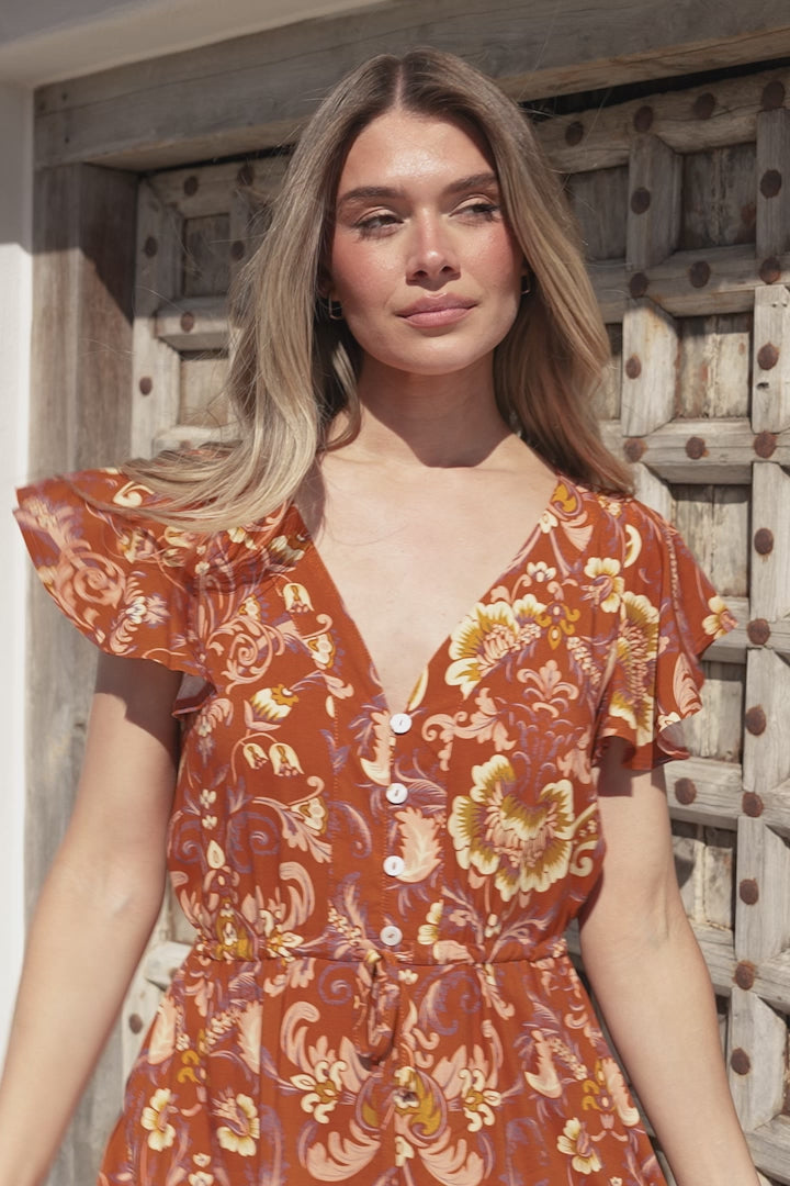Model wearing Kailin Mini Dress in Leelou Print from Salty Crush