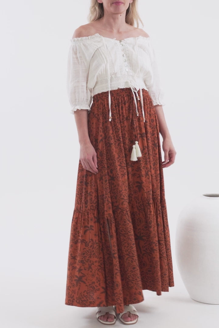 Zia Maxi Skirt - High Waisted Skirt with Front Splits in Ayana Print
