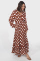 Beverly Maxi Dress - A-Line Dress with Rick Rack Splicing in Pippi Print Brown