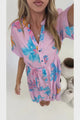 Corabella Midi Dress - Split V Neckline Lace Trim Detail Shirt Dress with Short Sleeves in Malva Print