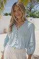 Alyce Shirt - Mandarin Collar Cut Out Detailed Sleeve Button Down in Light Blue