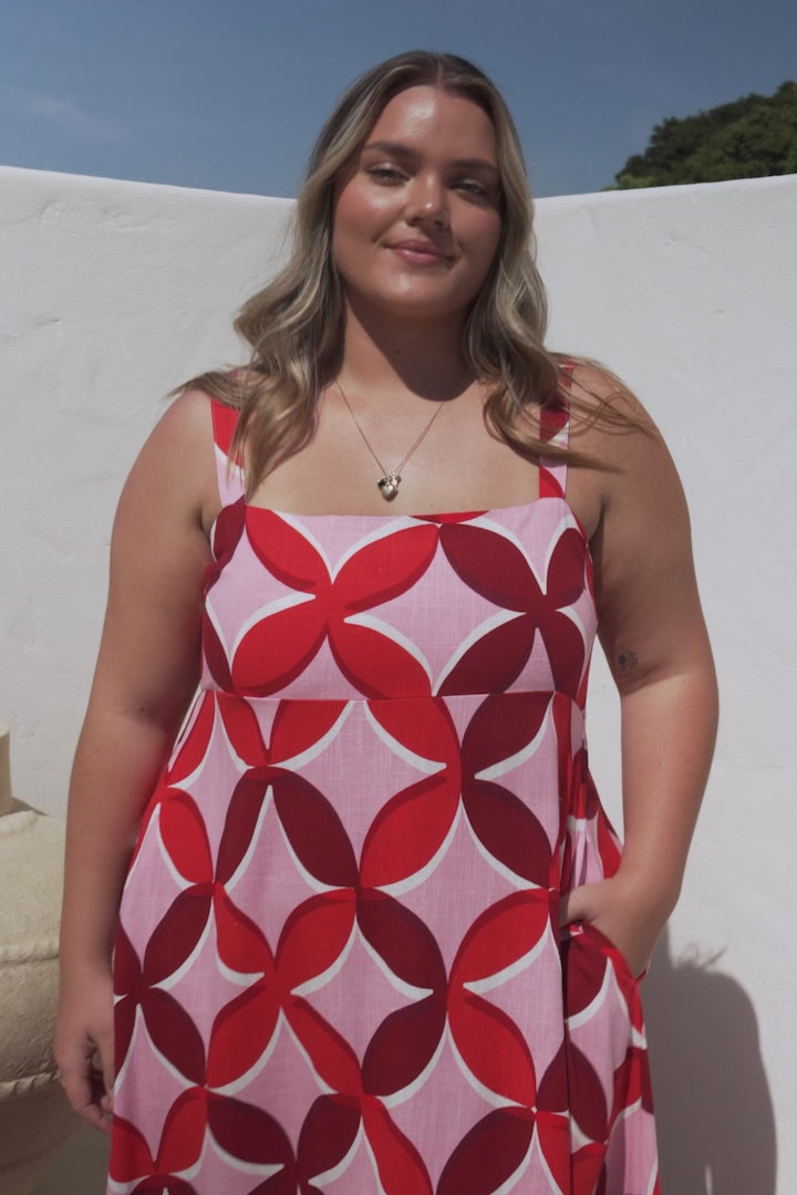 Acacia Maxi Dress - Square Neckline Thick Adjustable Strap Sun Dress in Bambina Print