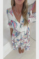 Dayla Midi Dress - Pull Tie Waist A-Line Dress with Ruffle Trim Sleeves in Lazuli Print