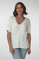 Madi T-Shirt - V Neck Short Sleeve Stretchy Tee in White