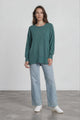 Willow Jumper - Crew Neck Batwing Sleeve Ribbed Step Hemline Knit in Teal