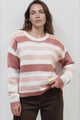 Bay Jumper - Crew Neck Striped Knit with Ribbed Hemlines in Pink