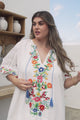 Margerie Mini Dress - Floral Embroidered Shift Dress with Balloon Sleeves in White