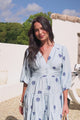 Amilia Mini Dress - A Line Tiered Button Through Dress in Ruiz Print Blue