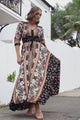 JAASE - Indiana Maxi Dress: Lace Back Shirred Waist A Line Dress with Handkerchief Hemline in Eternity Print