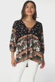 JAASE - Palas Top: V Neck Slouch Blouse with Criss Coss Bust Tie In Eternity Print