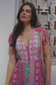 JAASE - Carmen Maxi Dress: Butterfly Cap Sleeve Button Down A Line Dress with Lace Trim in Cedella Print