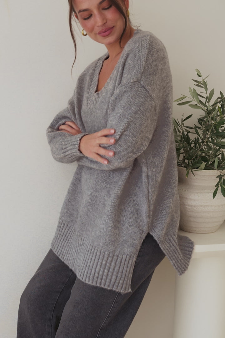 Jonas Jumper - Relaxed High-Low Jumper With Seam Splits In Grey