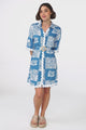 Achelle Mini Dress - Rick Rack Detailed Collared Shirt Dress with Belt in Lakin Print Blue