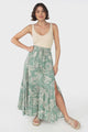 Hellen Maxi Skirt - High Waisted Skirt with Front Splits in Havanna Print Green