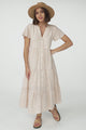 Milla Midi Dress - Tiered Button Down Dress in Gingham Mistee Print Beige