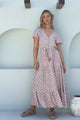 Gellina Maxi Dress - Pull In Waist A Line Dress with Cap Sleeves in Fawn