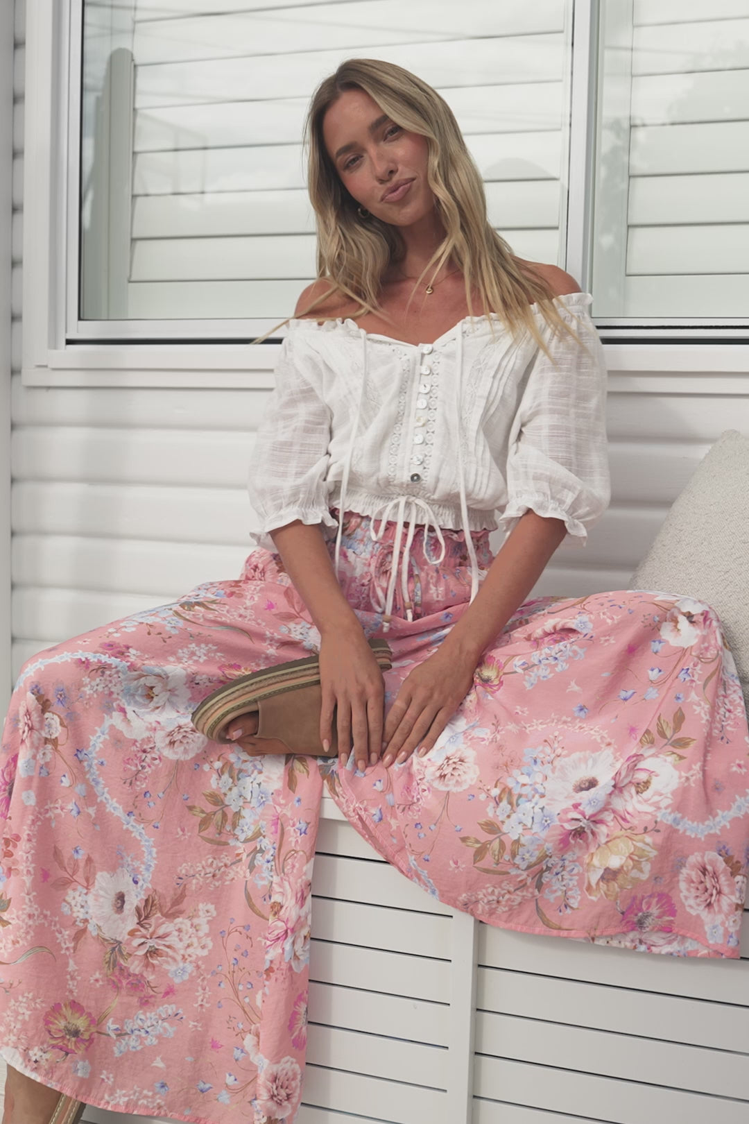 Charli Pants - Paper Bag High Waisted Wide Leg Pants in Ginnee Print