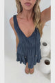 Isola Mini Dress - Sleeveless Tiered A Line Dress with Neck Tie in Navy