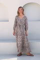 Perrie Maxi Dress - V Neck 3/4 Sleeve Dress with Pull Tie Waist in Leopard Print