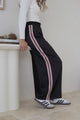 Centro Pants - Paperbag Waist Wide Leg Pants with Heart Racer Stripes in Black