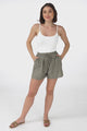 Mylo Shorts - Elasticated High Waist Linen/Cotton Blend Shorts in Khaki