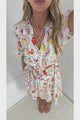 Nigella Mini Dress - Frill Collar Lattice Lace Detailed Dress with Waist Tie and Balloon Sleeves in Anelia Print