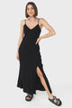 Elio Maxi Dress - Spaghetti Strap A Line Slip Dress in Black