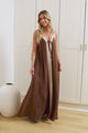 Alani Maxi Dress - V Neck Spaghetti Strap Trapeze Dress in Brown
