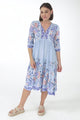 JAASE - Eve Midi Dress: V-Neck Tiered Dress with Option Waist Tie in Heaven Print