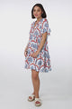 Abilia Mini Dress - Mandarin Collar Buttoned Bodice Smock Dress in Jaiden Print