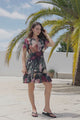 Payton Mini Dress - Pleat Detailed A-Line Dress with Cap Flutter Sleeves in Annalisa Print