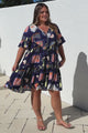 Monique Mini Dress - Mandarin Collar Smock Dress in Kalil Print Navy