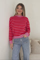 Hershey Jumper - Crew Neck Striped Ribbed Hem Knit in Pink/Red