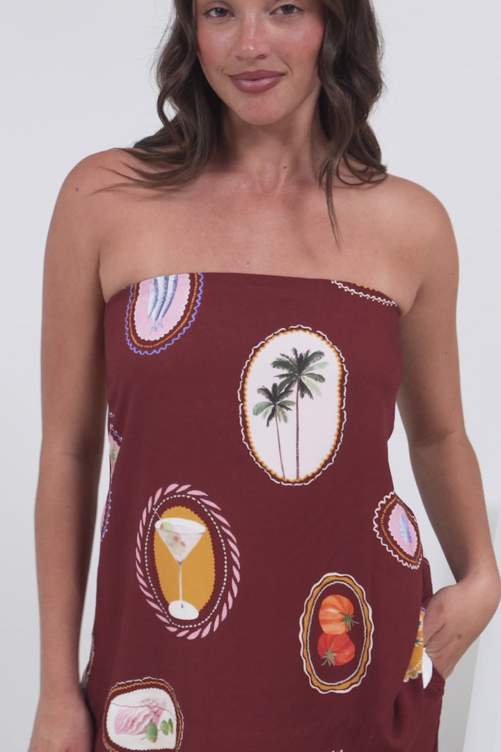 Yonder Top - Strapless or Spahetti Strap Open Back Top in Tamrin Print