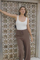 Zafira Pants - High Waisted Cheesecloth Pants with Waist Tie in Chocolate
