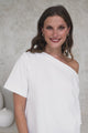 Dolce Top - Asymmetric Neckline Boxy Top with Side Split in White