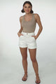 Silvia Denim Shorts - High Waisted Contrast Stitching Shorts in White