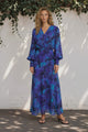 Azura Maxi Dress - V-Neckline Dress with Long Shirred Sleeves in Bluebell Print