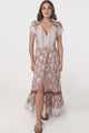 JAASE - Carmen Maxi Dress: Butterfly Cap Sleeve Button Down A Line Dress with Lace Trim in Indah Print