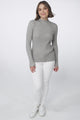 Hellen Knit Top - High Neck Raw Trim Ribbed Top in Grey