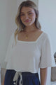 Zali Top - Square Neckline Crop with Short Airy Sleeves in White